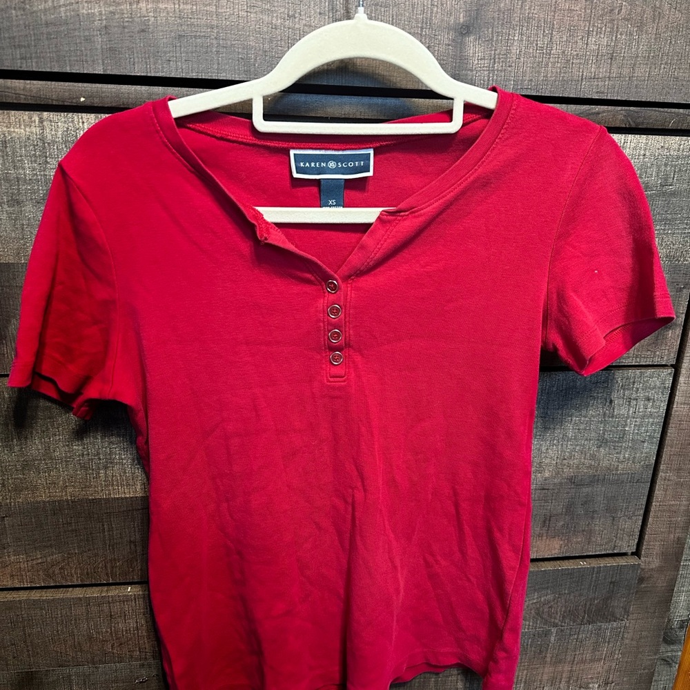 Karen Scott Women's Red Henley Top